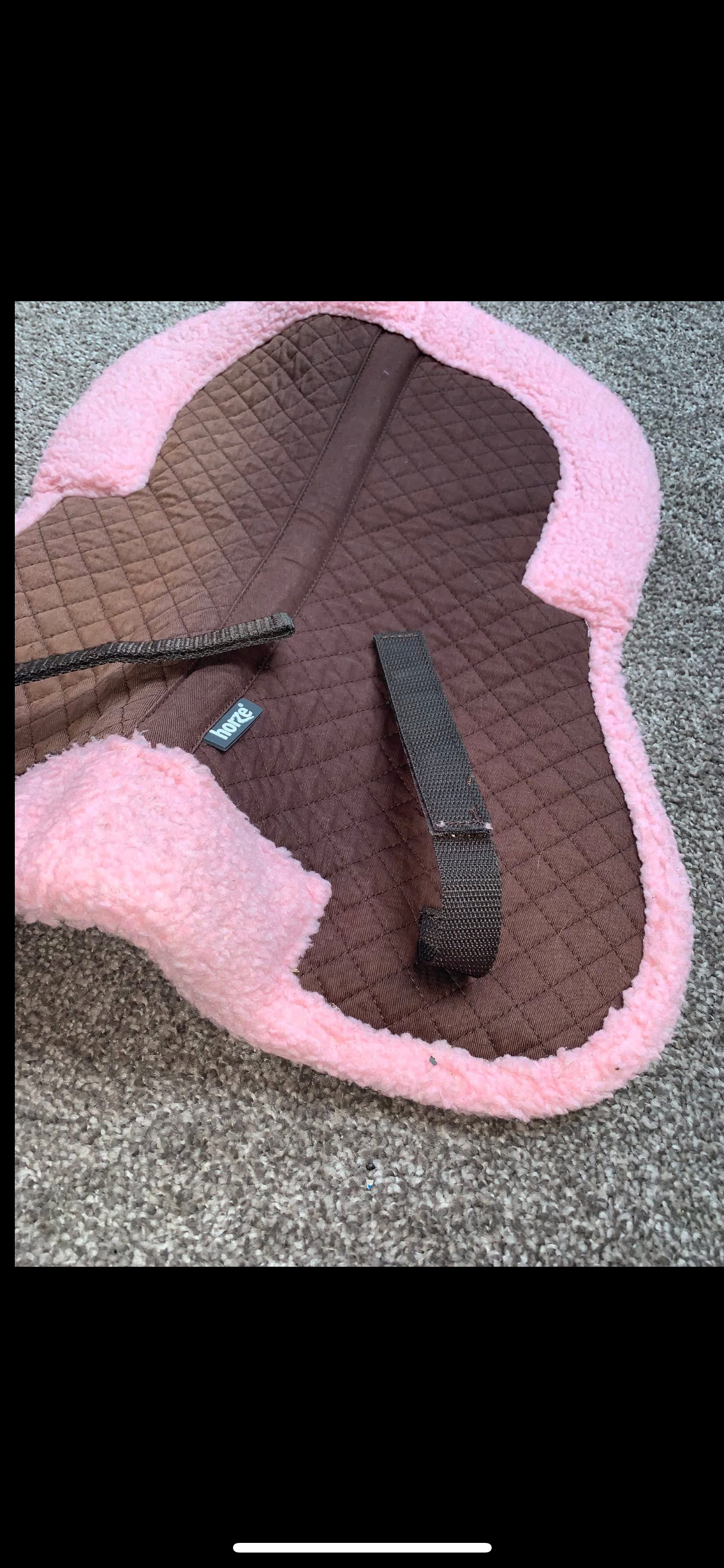 ๐ค๐ Preloved Brown & Pink Sheepskin Half Pad โ Size Pony ๐๐ค