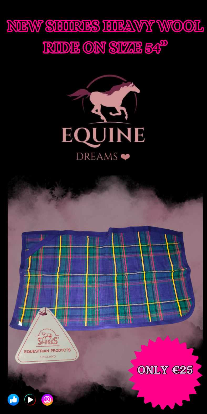 ✨ New Shires Checkered Heavy Wool Ride-On Rug – Size 54” ✨