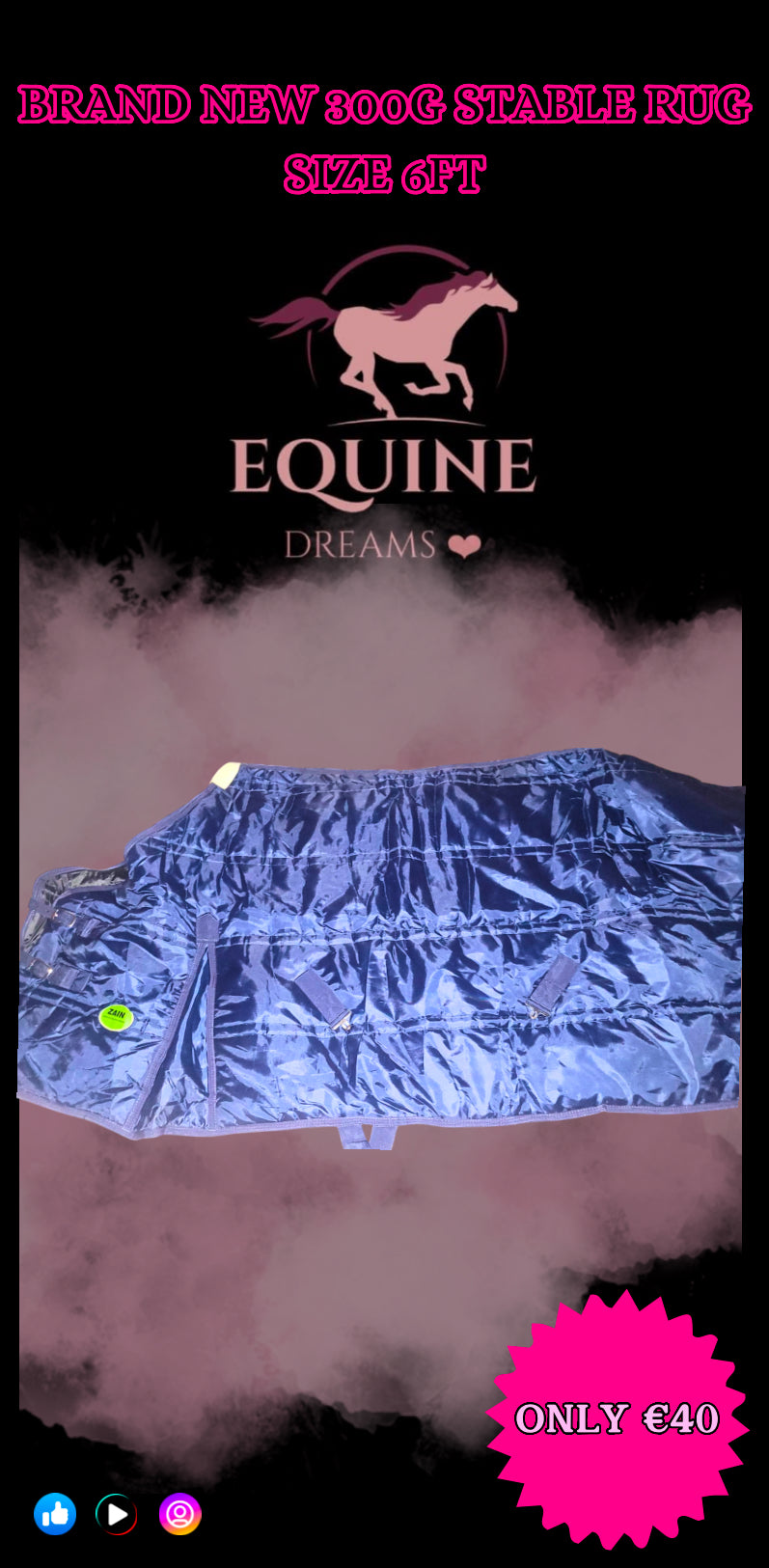 ✨ Brand New 300g Navy Stable Rug – Size 6ft ✨