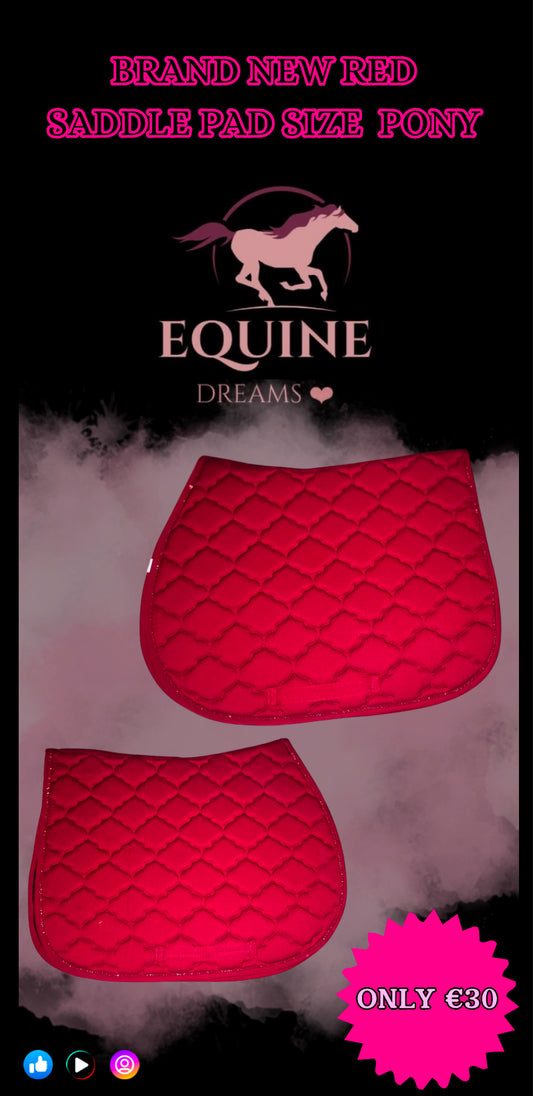 ✨ Beautiful Rich Red Saddle Pad with Sparkle Trim – Size Pony ✨