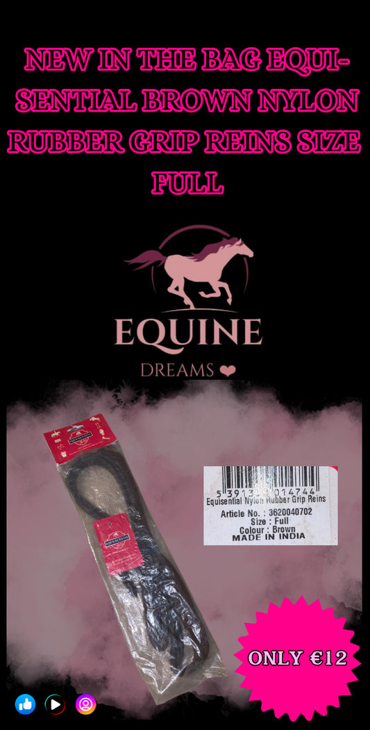 ✨ New Equisential Brown Nylon Rubber Reins – Size Full ✨