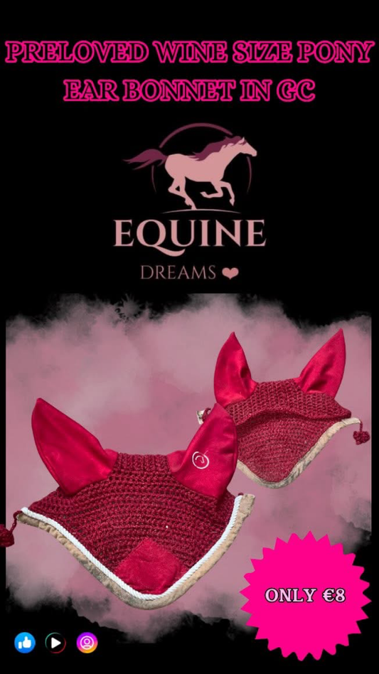 🍷 Preloved Equitheme Wine Ear Bonnet – Size Pony 🍷