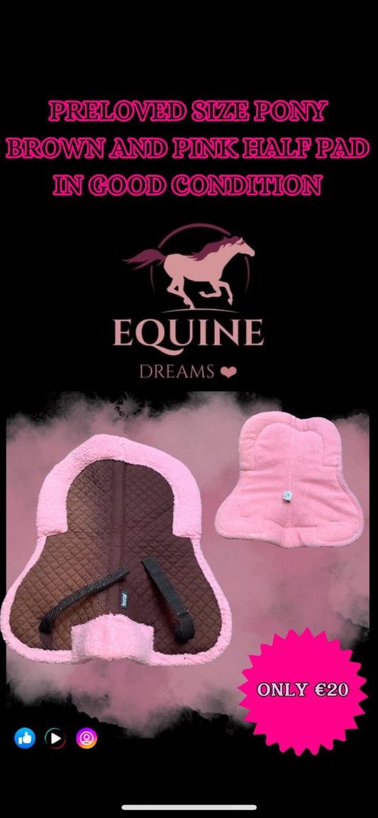 🤎💗 Preloved Brown & Pink Sheepskin Half Pad – Size Pony 💗🤎